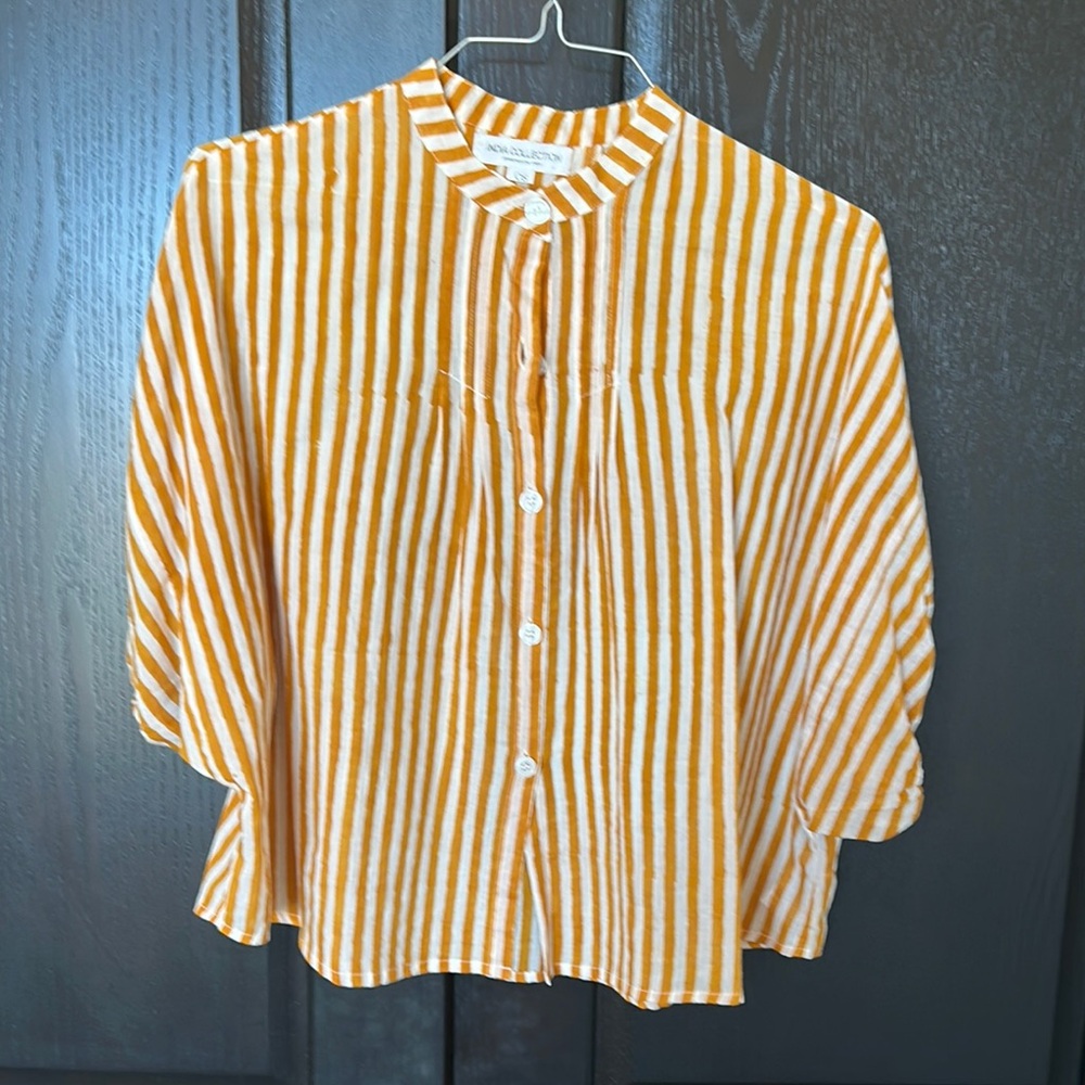 India Collection Orange Striped Button-Up Blouse. One size.
